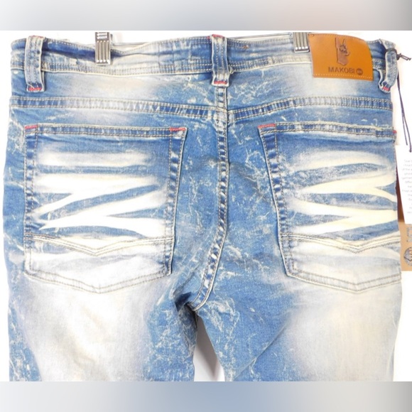 NWT MAKOBI M1928 ALL OVER SHREDDED JEANS COLOR DIRT WASH 34/32 - Picture 4 of 6